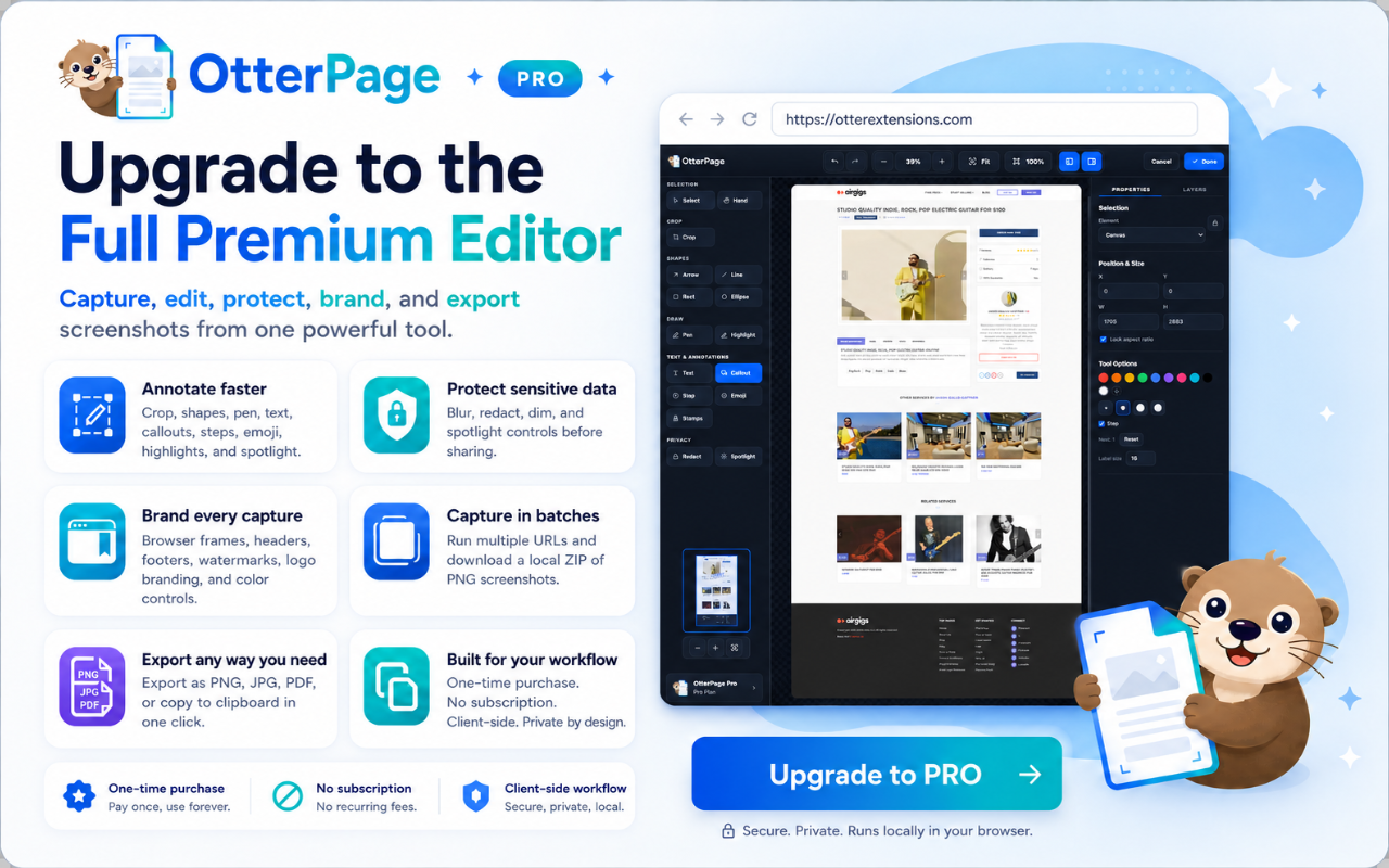 OtterPage premium editor with annotation and export controls